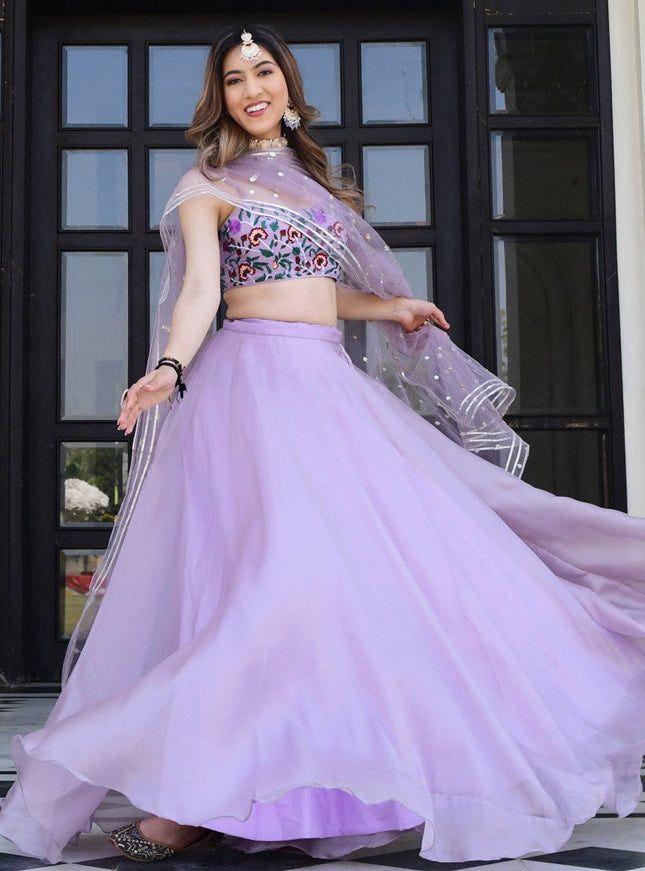 Lavender Organza Net Festival Lehenga Choli