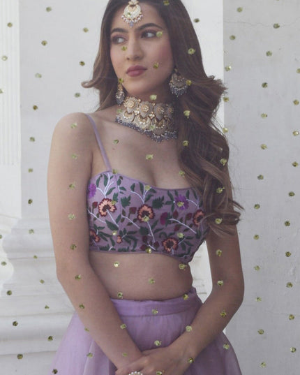 Lavender Organza Net Festival Lehenga Choli