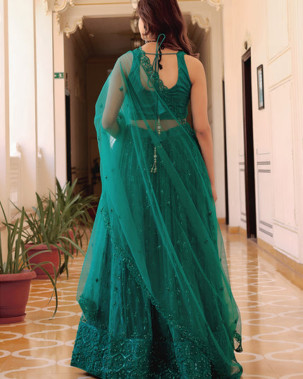 Charismatic Teal Green Embroidered & Heavy Sequins Lehenga Choli Set