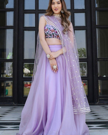 Lavender Organza Net Festival Lehenga Choli