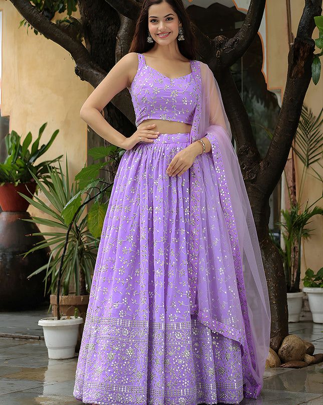 Awesome Lavender Heavy Lehenga Choli Set for Festival