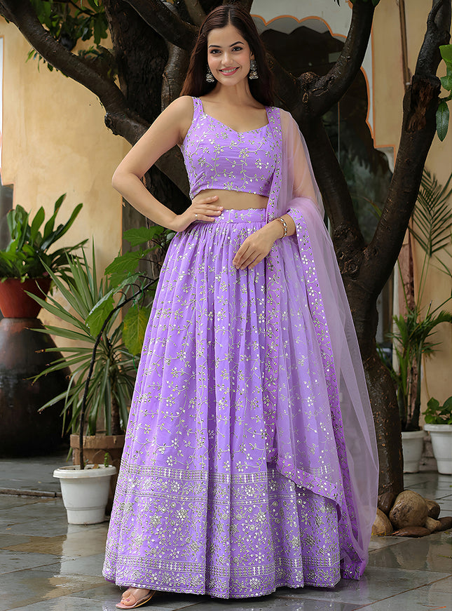 Awesome Lavender Heavy Lehenga Choli Set for Festival