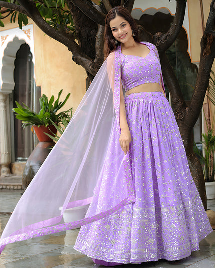 Awesome Lavender Heavy Lehenga Choli Set for Festival