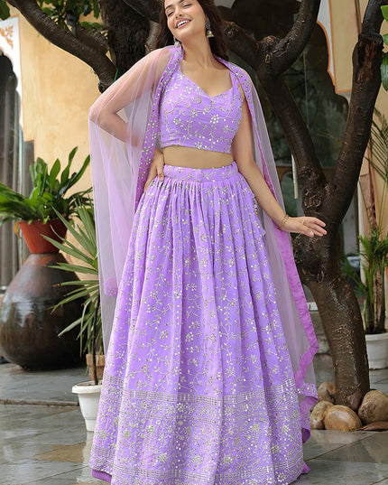 Awesome Lavender Heavy Lehenga Choli Set for Festival