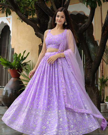 Awesome Lavender Heavy Lehenga Choli Set for Festival