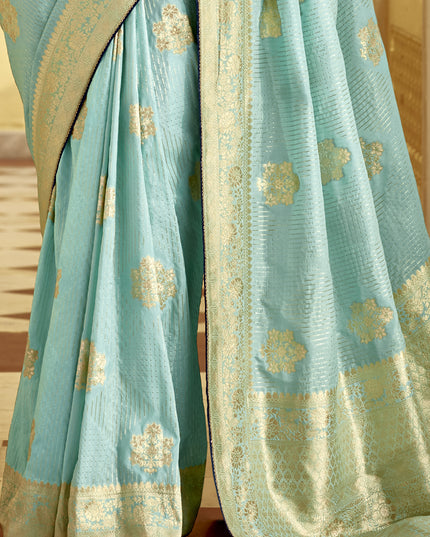 Ice Blue Dola Silk Wedding Saree with Embroidered Blouse