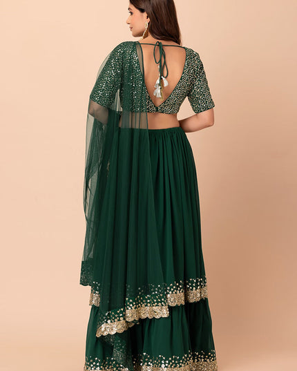 bottle green georgette sequins work lehenga choli