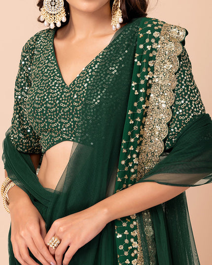 bottle green georgette sequins work lehenga choli
