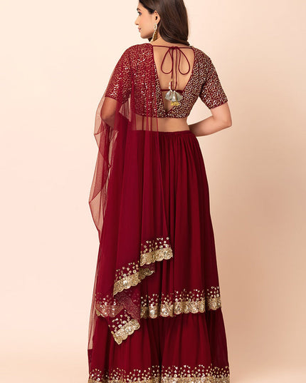 berry red georgette sequins work lehenga choli