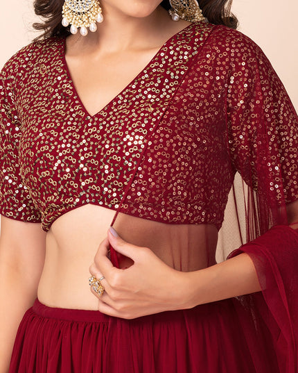 berry red georgette sequins work lehenga choli