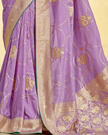 Lilac Dola Silk Wedding Saree with Embroidered Blouse