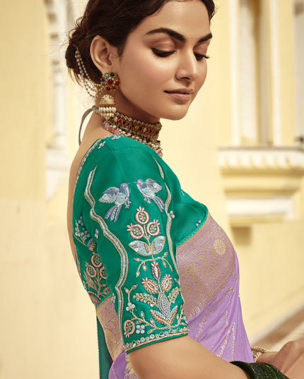 Lilac Dola Silk Wedding Saree with Embroidered Blouse