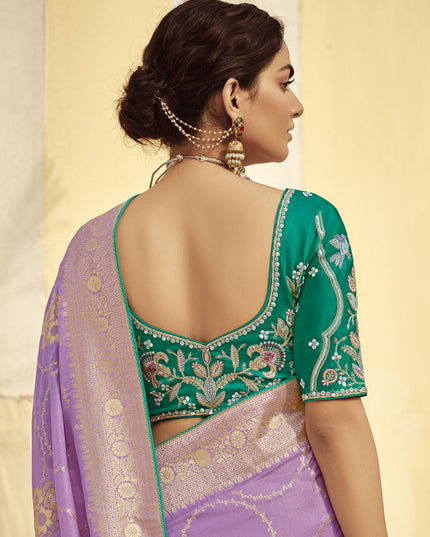 Lilac Dola Silk Wedding Saree with Embroidered Blouse