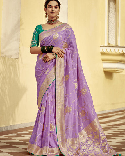 Lilac Dola Silk Wedding Saree with Embroidered Blouse