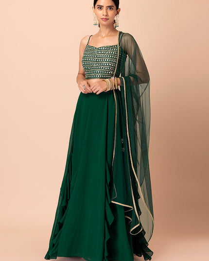 bottle green georgette sequins work lehenga choli