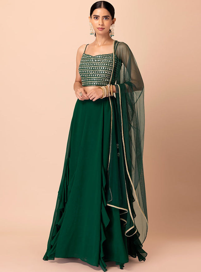 bottle green georgette sequins work lehenga choli