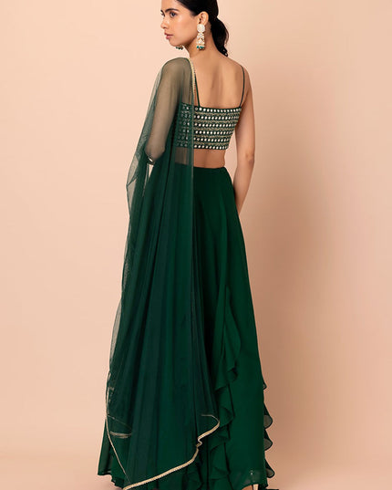bottle green georgette sequins work lehenga choli