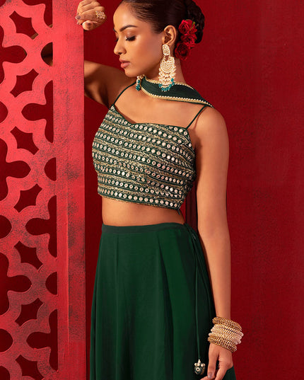 bottle green georgette sequins work lehenga choli