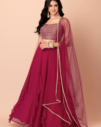 magenta georgette sequins work lehenga choli
