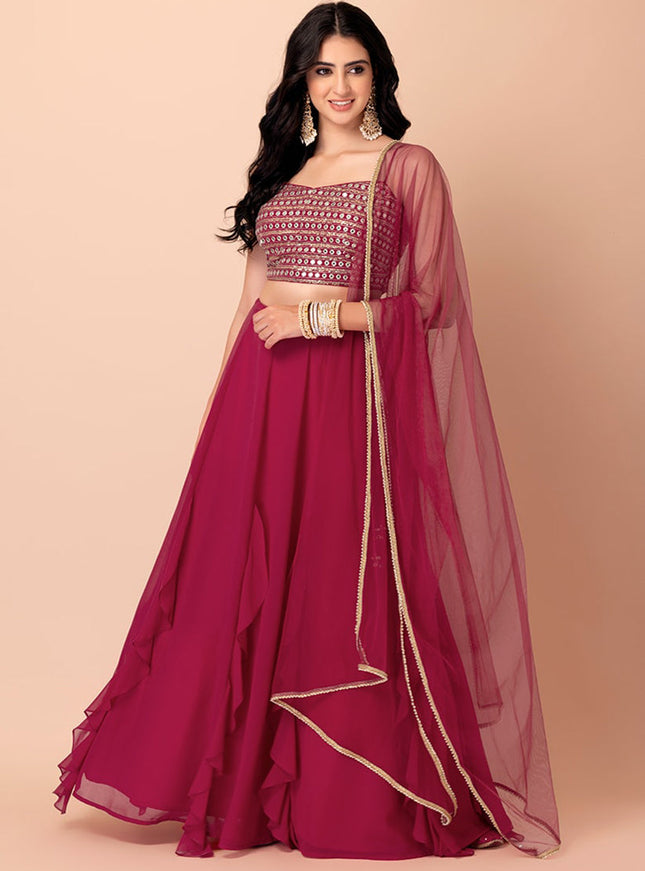 magenta georgette sequins work lehenga choli