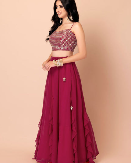 magenta georgette sequins work lehenga choli