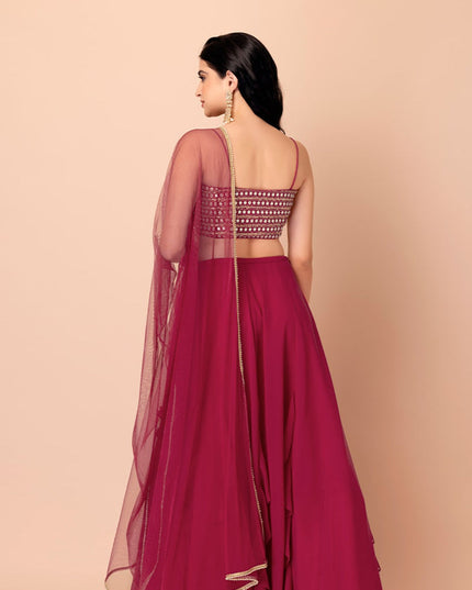 magenta georgette sequins work lehenga choli