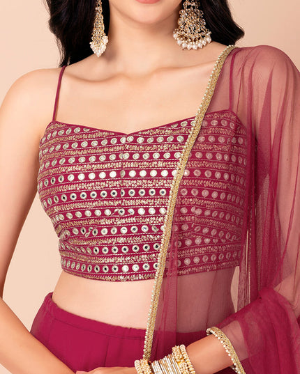 magenta georgette sequins work lehenga choli