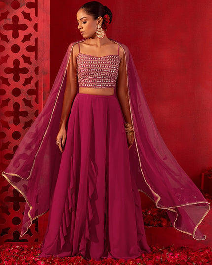 magenta georgette sequins work lehenga choli