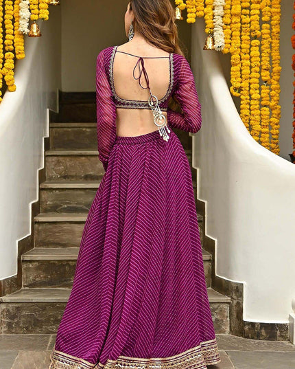 Purple Georgette Leheriya Print Festival Lehenga Choli