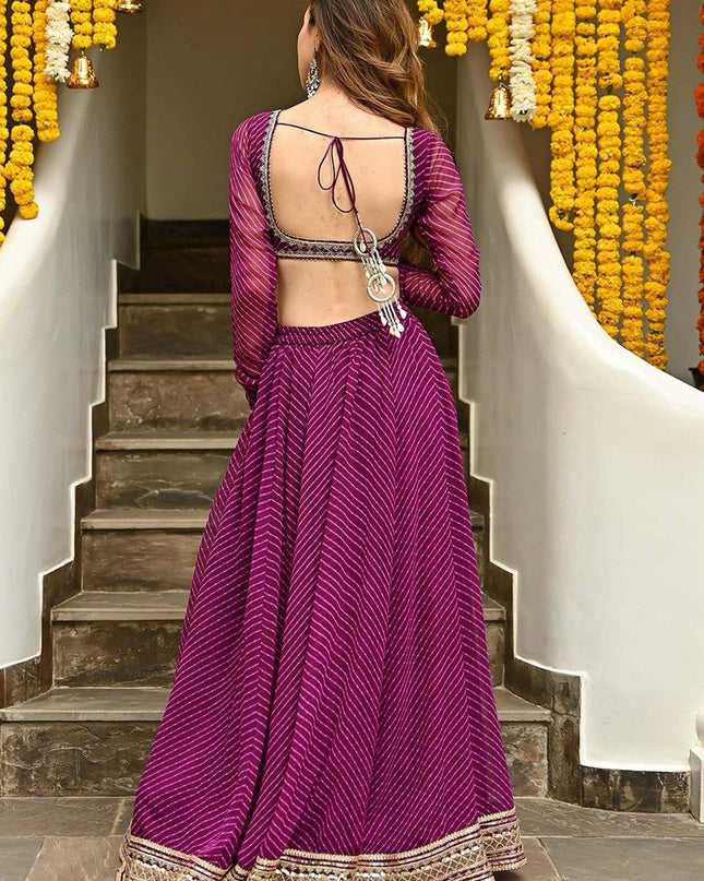 Purple Georgette Leheriya Print Festival Lehenga Choli