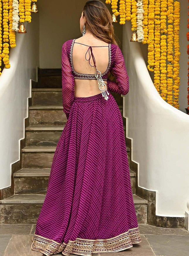 Purple Georgette Leheriya Print Festival Lehenga Choli