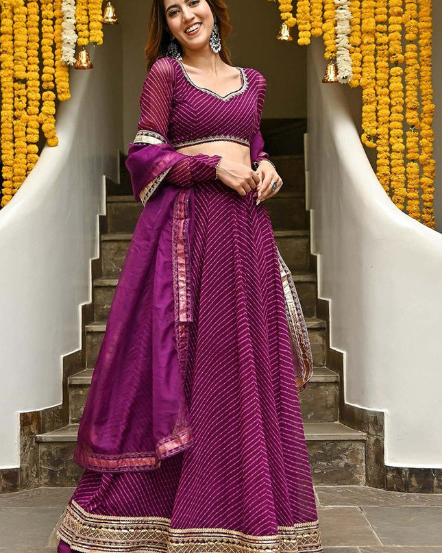 Purple Georgette Leheriya Print Festival Lehenga Choli