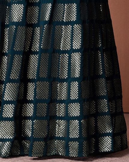 teal blue georgette sequins embroidered lehenga choli