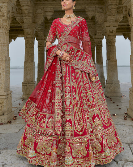 Hot Red Silk Embroidered Bridal Lehenga Choli