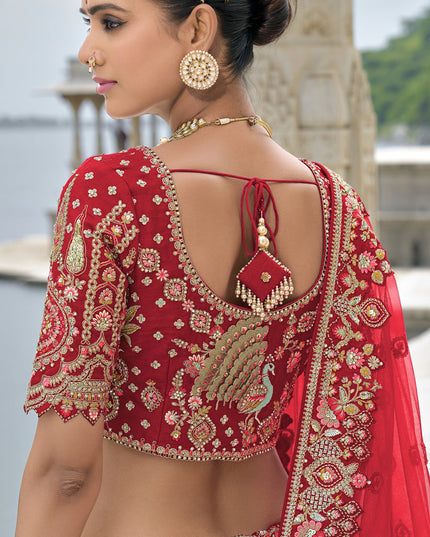 Crimson Red Silk Embroidered Bridal Lehenga Choli