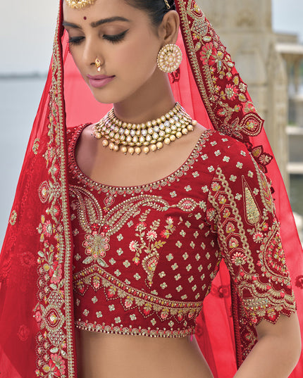 Crimson Red Silk Embroidered Bridal Lehenga Choli