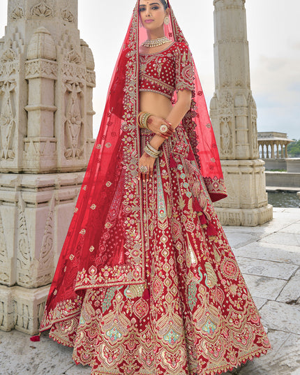 Crimson Red Silk Embroidered Bridal Lehenga Choli