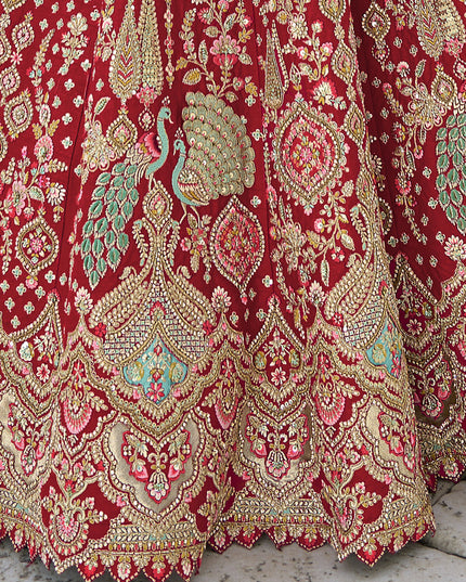 Crimson Red Silk Embroidered Bridal Lehenga Choli