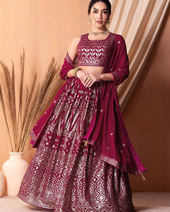 wine georgette sequins embroidered lehenga choli