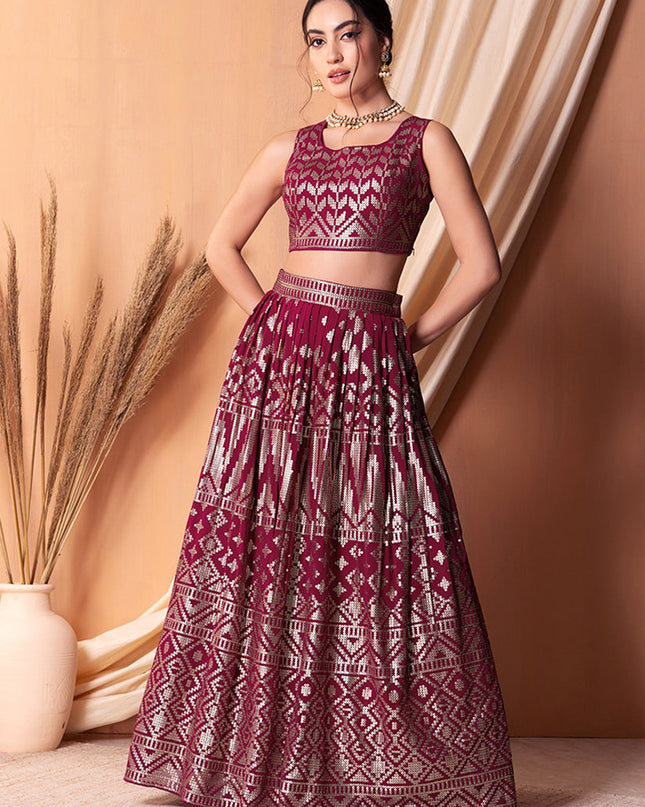 wine georgette sequins embroidered lehenga choli