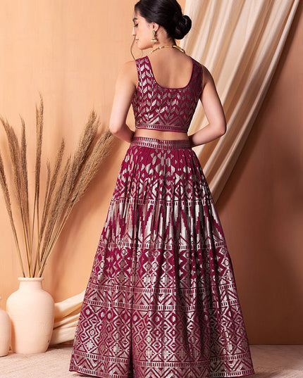 wine georgette sequins embroidered lehenga choli