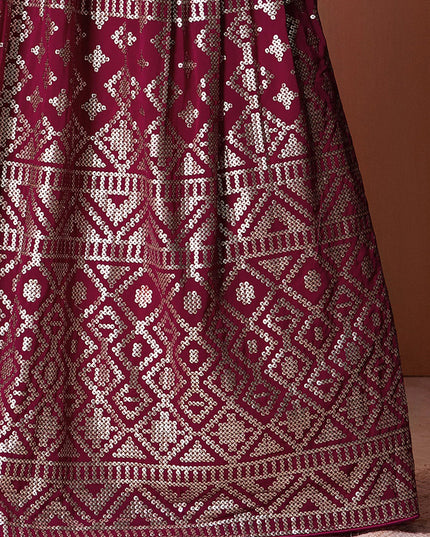 wine georgette sequins embroidered lehenga choli