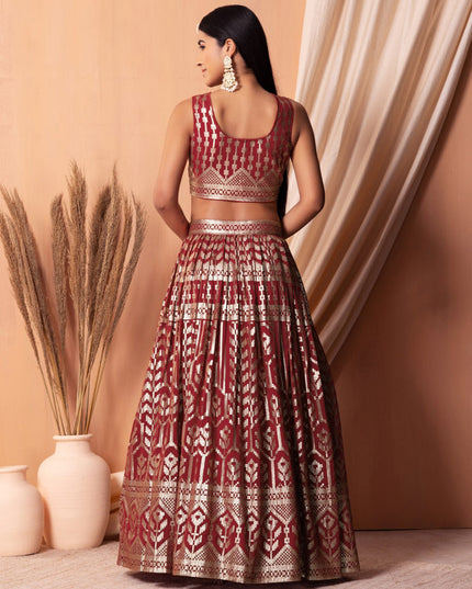 maroon georgette sequins embroidered lehenga choli