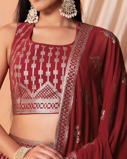 maroon georgette sequins embroidered lehenga choli