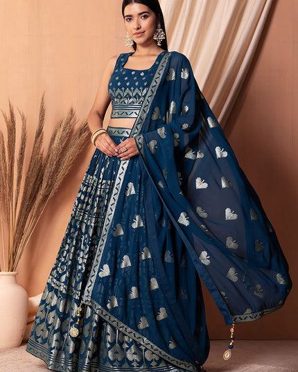 navy blue georgette sequins embroidered lehenga choli