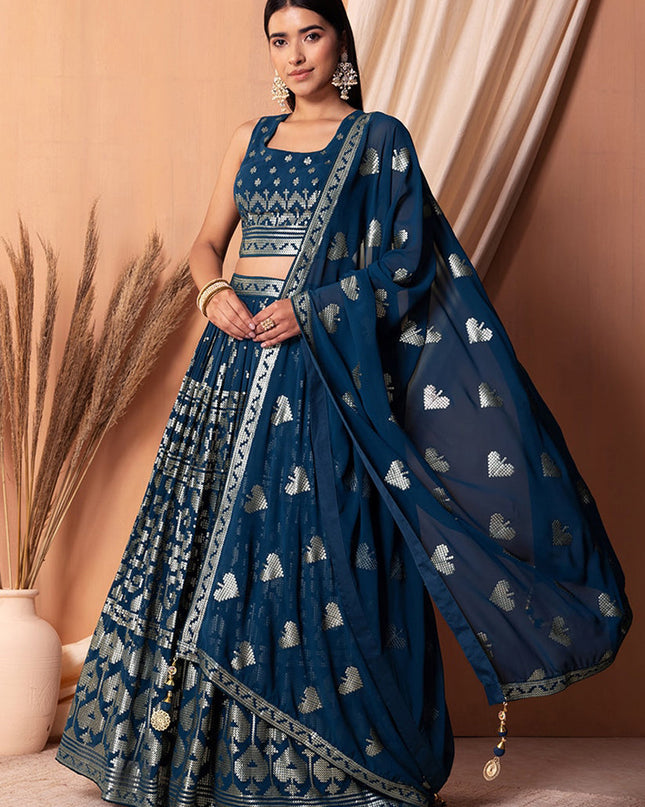 navy blue georgette sequins embroidered lehenga choli