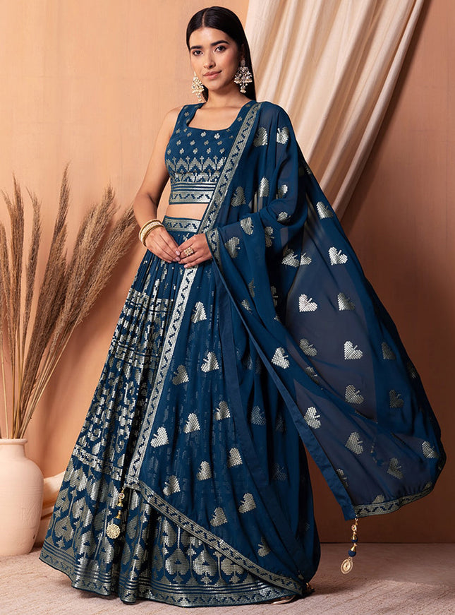 navy blue georgette sequins embroidered lehenga choli