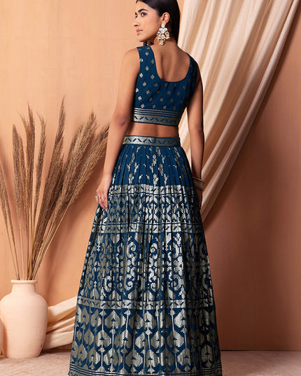 navy blue georgette sequins embroidered lehenga choli