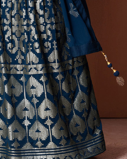 navy blue georgette sequins embroidered lehenga choli