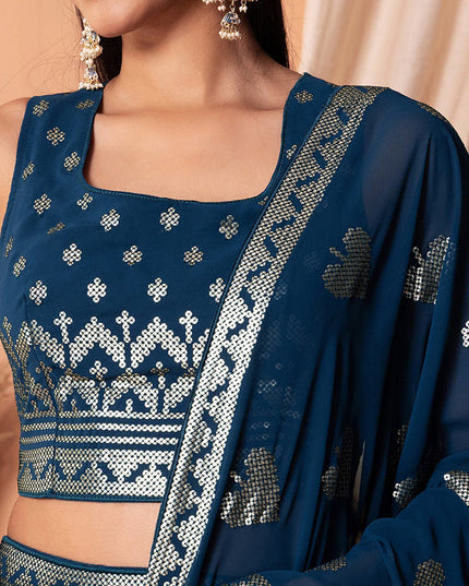 navy blue georgette sequins embroidered lehenga choli